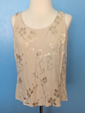 Vintage Y2K Violet Kay Floral Jacquard Tank Top Shimmer Beige Gold Size S